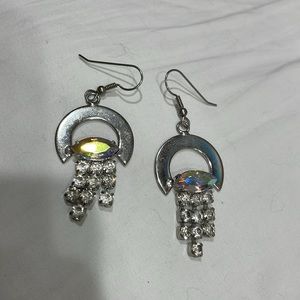 Silver tone earrings with crystals